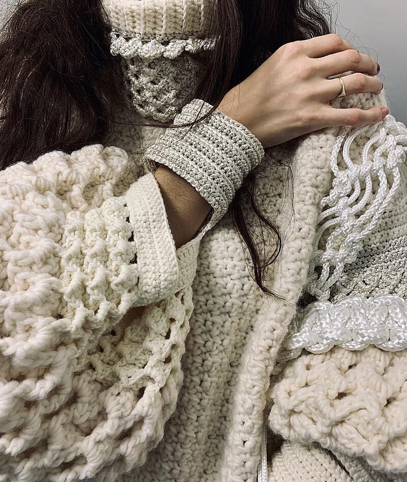 An intricate knit from the talented Galway designer Colin Burke who will be showing his collection on the catwalk at the Fashion Innovation Awards in the Galmont Hotel on  March 14th