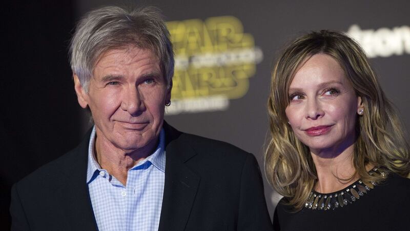 Actors Harrison Ford and Calista Flockhart attend the World Premiere of “Star Wars: The Force Awakens”, in Hollywood  on Monday. Photograph: Valerie Macon/AFP/Getty