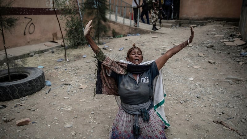 A woman celebrates the arrival of Tigray Defence Forces fighters in Mekelle on June 29th. Photograph: Finbarr O’Reilly/New York Times