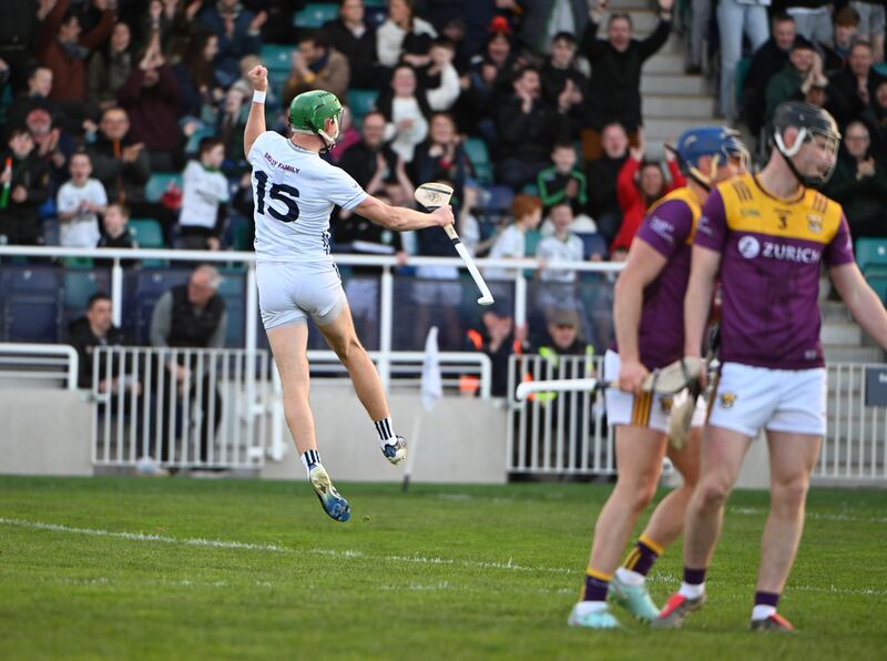 Jack Sheridan celebrates scoring a goal for Kildare. Photograph: Andrew Paton/Inpho