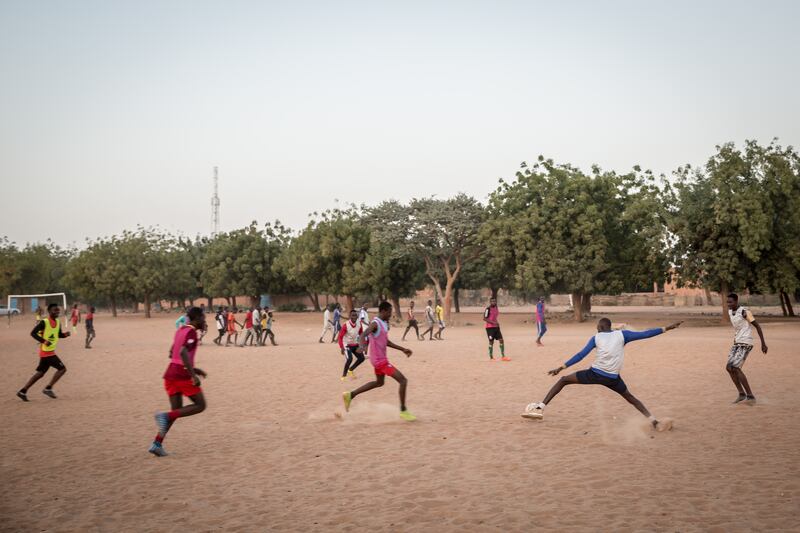 Young men play football in Maradi, southern Niger. Photograph: Sally Hayden