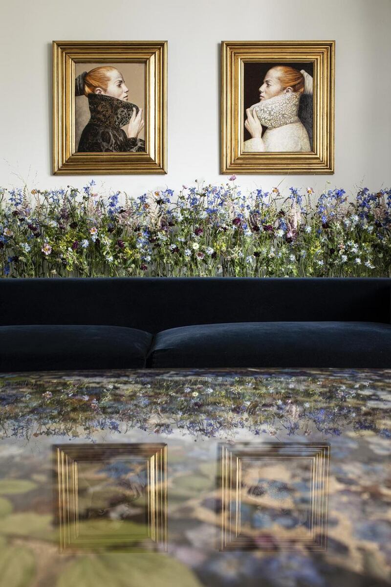 Collected flowers suspended in resin by Sasha Sykes in an Edwardian terrace house