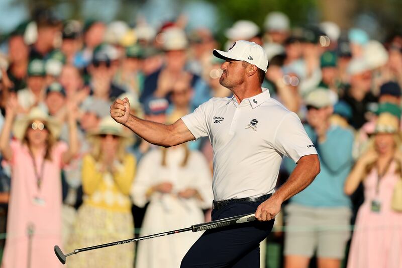 Bryson DeChambeau of the United States reacts on the 18th green during the third round. Photograph: Michael Reaves/Getty