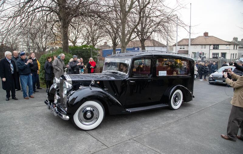 Dickie Rock's remains arriving at the Church of the Most Precious Blood in Cabra. Photograph: Colin Keegan/Collins Dublin