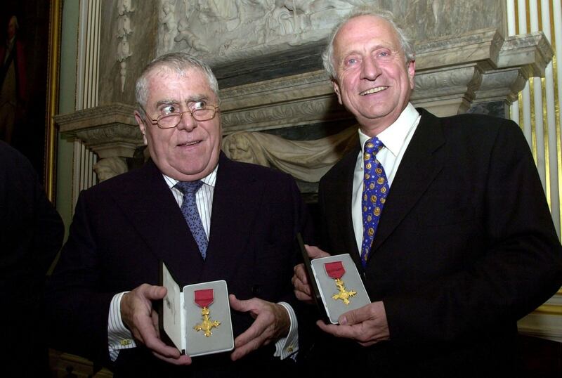 Albert (left) and Michel Roux awarded honourary OBE’s by the British foreign secretary Jack Straw on behalf of  Queen Elizabeth in central in 2002. Photograph: Johnny Green/PA Wire