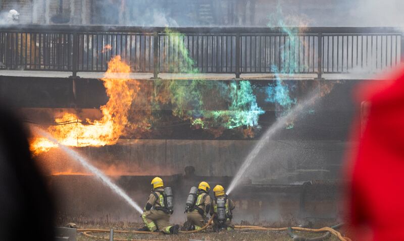 Dublin Fire Brigade members fighting the fire near Dublin's IFSC. Photograph: Sam Boal/Collins