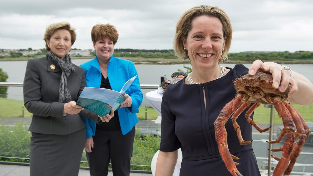 Bord Iascaigh Mhara ceo Tara McCarty with  broadcaster Olivia O’Leary  and global agri-food industry expert Mary Shelman at the National Seafood Conference, Galway. Photograph:Andrew Downes/xposure