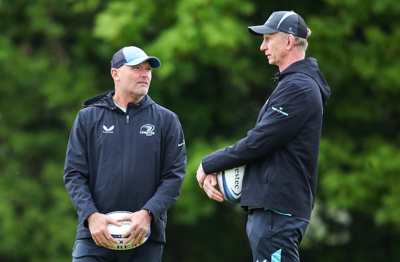 Leinster Rugby Squad Training, Rosemount, UCD 27/4/2026
Senior Coach Jacques Nienaber with Head Coach Leo Cullen
Mandatory Credit ©INPHO/Grace Halton