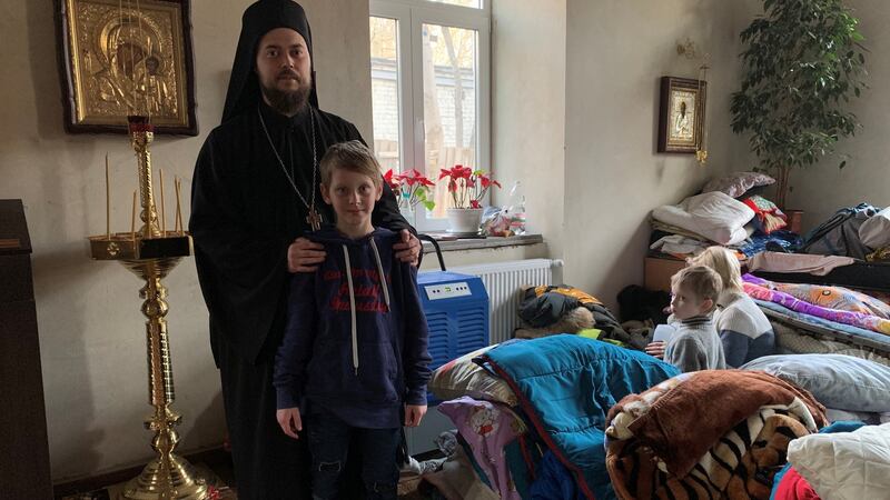 Orthodox priest Fr Iov Olchansky has welcomed 40 refugees from eastern Ukraine into the Monastery of the Resurrection in Lviv. Photograph: Lara Marlowe