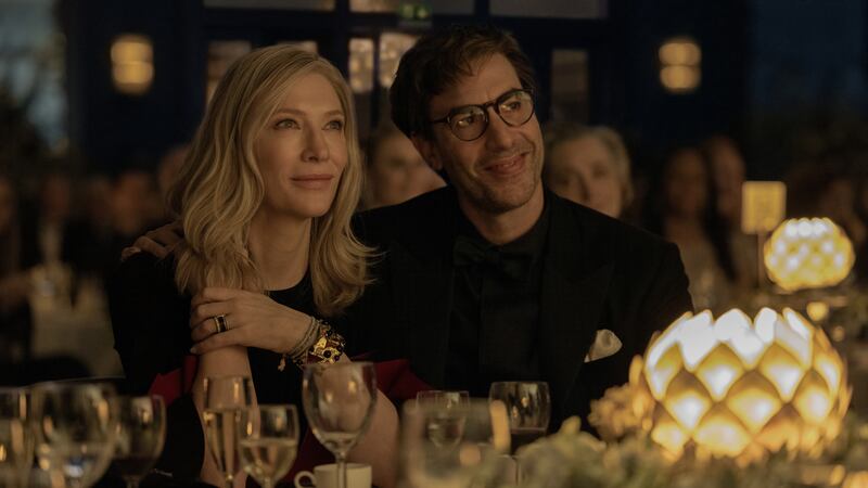 Cate Blanchett as Catherine Ravenscroft and Sacha Baron Cohen as Robert Ravenscroft. Photograph: Apple TV+/Sanja Bucko