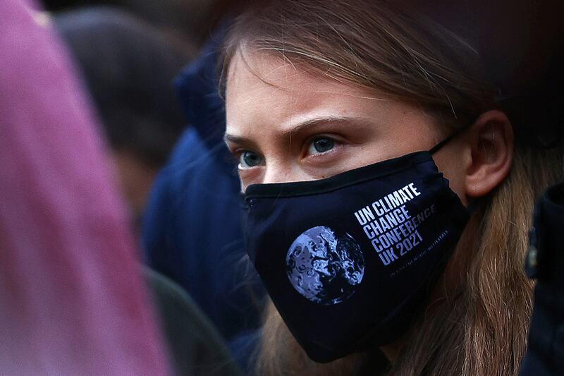 Swedish climate activist Greta Thunberg takes part in a protest  in Glasgow on the sidelines of the Cop26 UN Climate Summit on November 1st. Photograph: Adrian Dennis/AFP via Getty