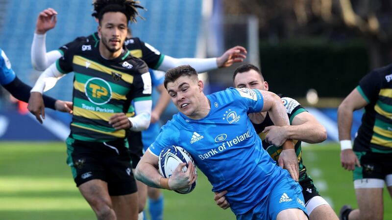 Leinster’s  Garry Ringrose is tackled by Northampton’s Tom James during the Heineken  Champions Cup match at the RDS. Photograph:  Lorraine O’Sullivan/PA Wire