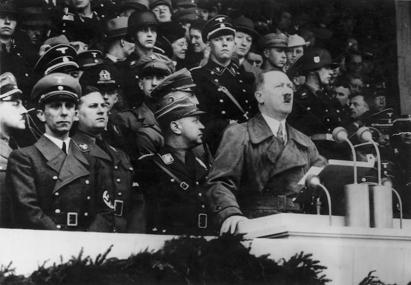 Adolf Hitler delivering a May Day address at Lustgarten in Berlin. Photograph: Topical Press Agency/Getty Images