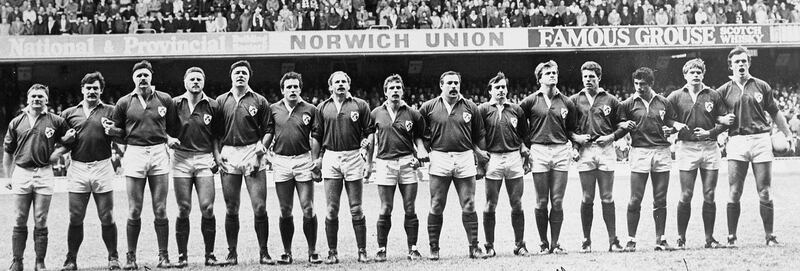 Willie Anderson, third left, before Ireland played Wales in  1985. Photograph: Peter Thursfield