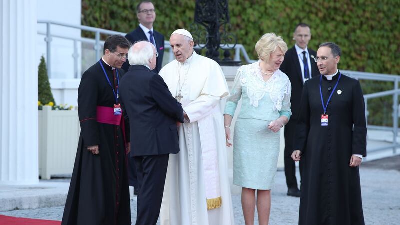 Pope Francis leaves Arás an Uachtaráin after  meeting  President Michael D Higgins and his wife Sabina. Photograph: Danny Lawson/PA
