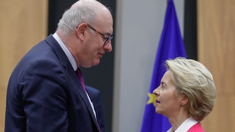 Former European commissioner Phil Hogan and European Commission President Ursula von der Leyen. Photograph: Stephanie Lecocq/EPA.