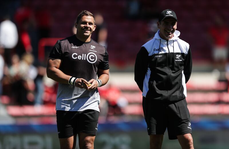 Sharks' Rohan Janse van Rensburg and assistant coach Noel McNamara in 2023. Photograph: Laszlo Geczo/Inpho