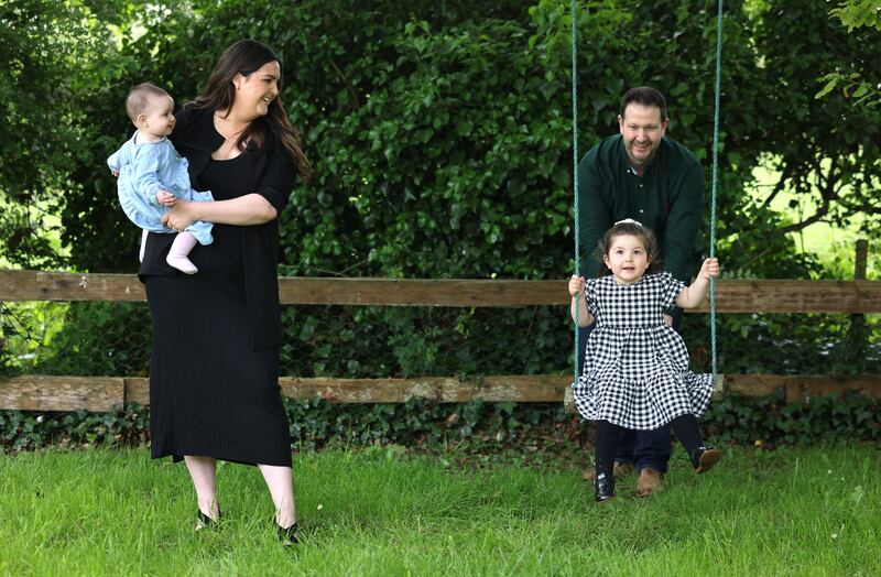 Kevin Bennett with Aisling, Emily and Daisy in the garden at home in Balrath, Co Meath. Photograph: Dara Mac Dónaill