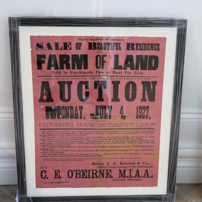The original bill of sale from Cloverhill House, which has been in the O'Connell family for almost 100 years