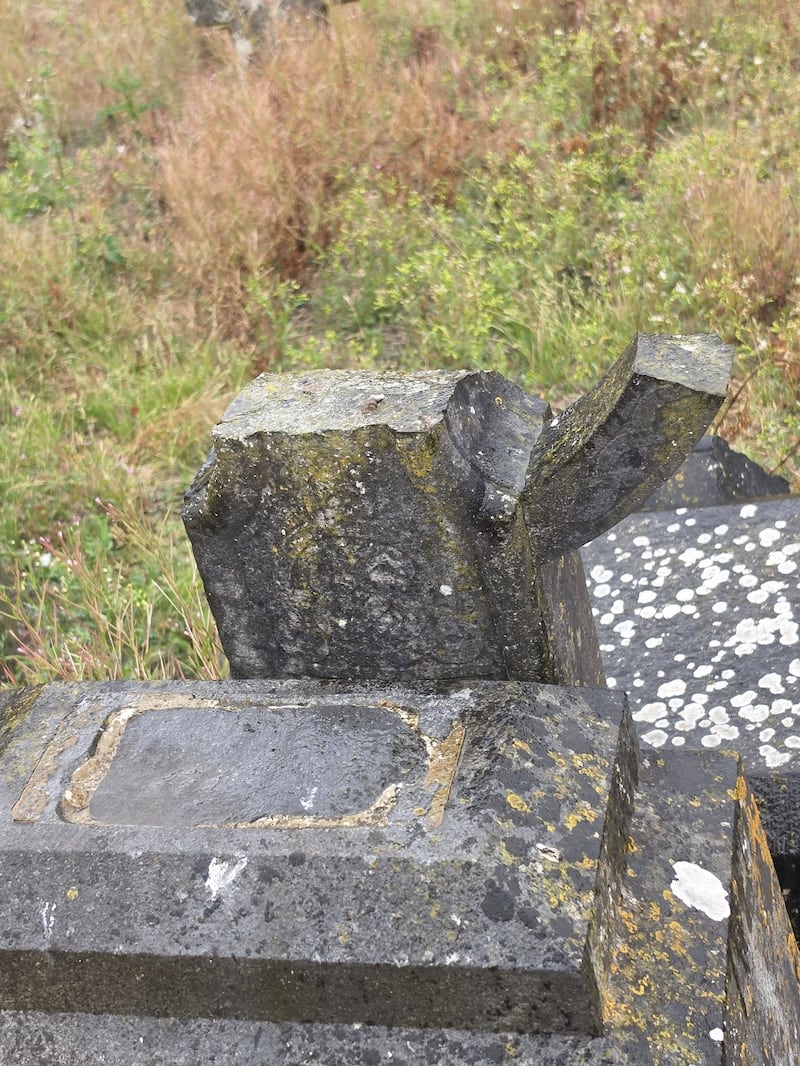 Damage done to headstones at Monachán graveyard in Taghmon, Co Wexford. Photograph: Jim Codd