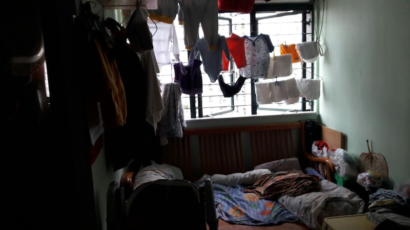 Foreign domestic workers’ accommodation in Hong Kong. Photograph: Mission for Migrant Workers