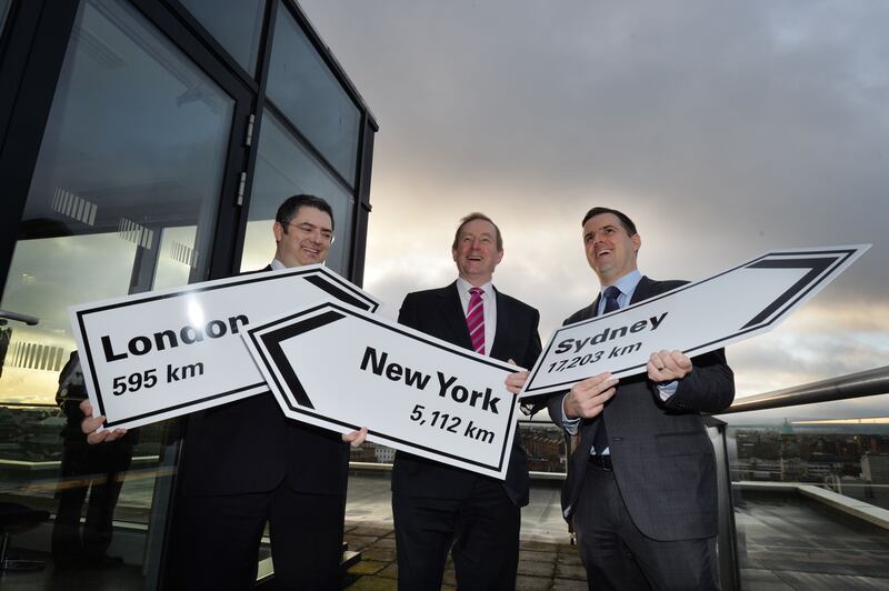 Ireland has long pursued a policy of attracting foreign direct investment and recruiting from overseas. The photograph, from 2015, shows the then taioseach Enda Kenny at an American Chamber of Commerce 'World of Talent' event held to showcase job vacancies in US Multinationals in Ireland. Photograph: Alan Betson
