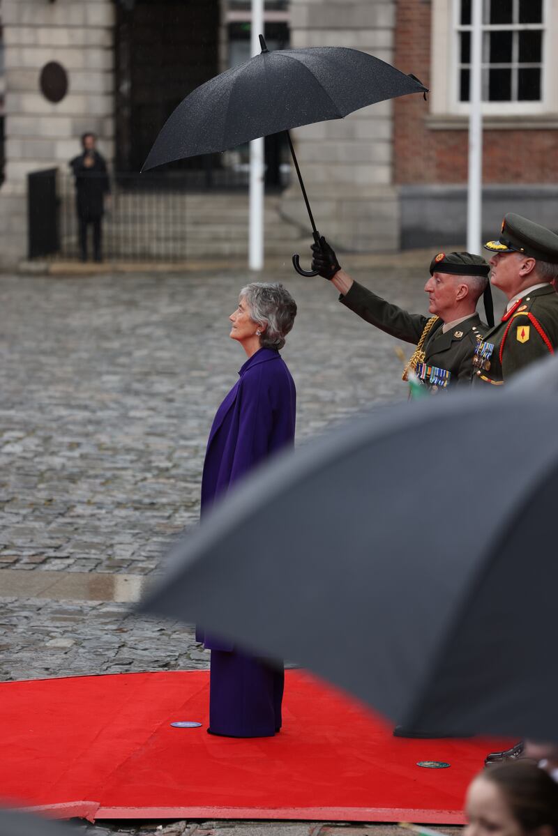President Catherine Connolly met children from nearby Francis Street National School when they visited Dublin Castle for the inauguration ceremony. Photograph: Bryan O’Brien