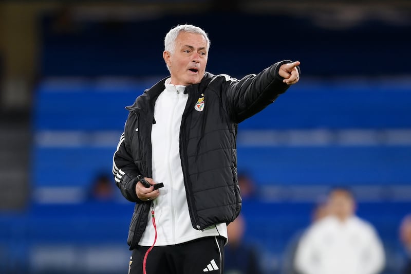 José Mourinho at Benfica's training session at Stamford Bridge in London on Monday. Photograph: Alex Broadway/Getty Images