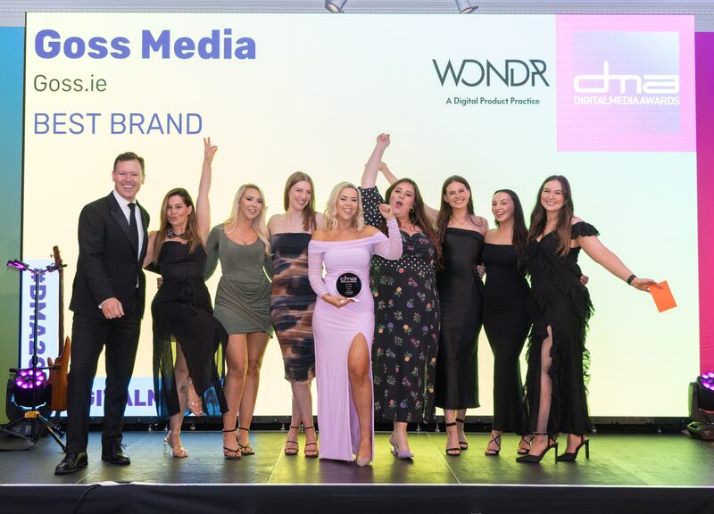 The team from Goss Media accept the award for best brand. Photograph: Paul Sherwood