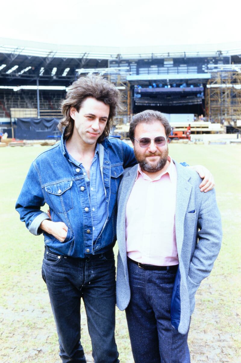 Bob Geldof and concert promoter Harvey Goldsmith at Wembley. Photograph: Band Aid Archive courtesy © The National Library of Ireland