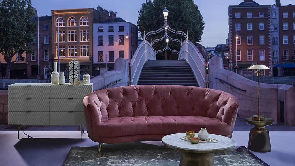 Ha’penny place: The City Chic look pictured in front of Dublin’s  Ha’Penny Bridge