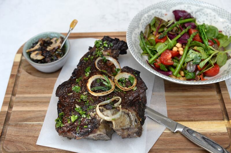 Ultimate T-bone steak with mushroom and tarragon vinaigrette. Photograph: Dara Mac Dónaill/The Irish Times