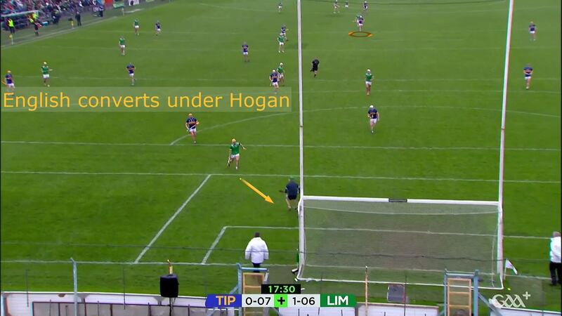 Gillane then finds Adam English and he finishes to the Tipperary net with a one-handed shot through Brian Hogan.