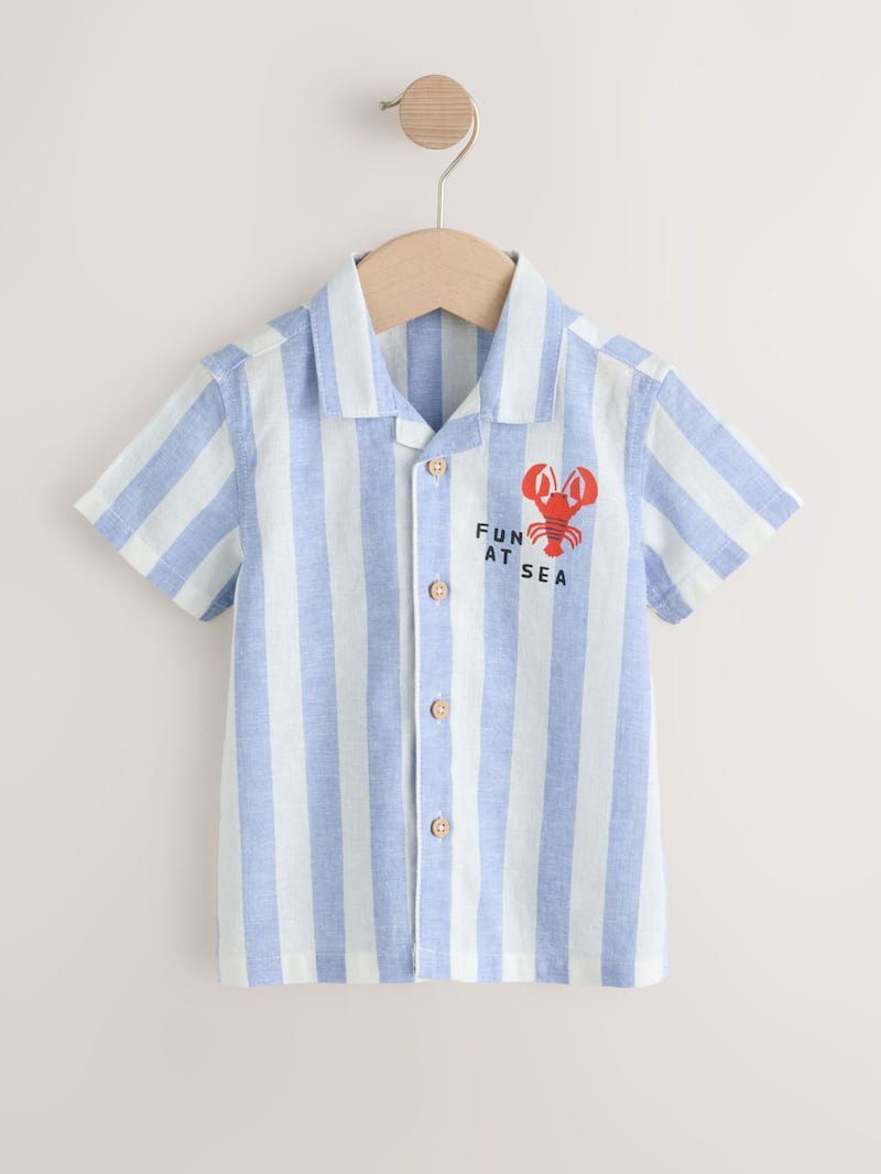 Blue & White Stripe Short Sleeve Revere Collar Printed Shirt (3mths-7yrs) €15-€17.50, Next