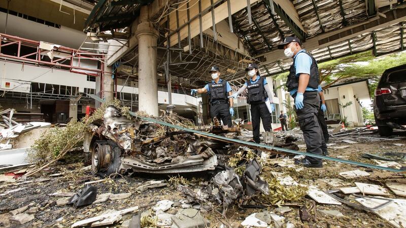 The aftermath of a deadly car bomb blast  outside of a hotel in  Pattani last August 24th. Photograph:  Tuwaedaniya Meringing/AFP/Getty Images