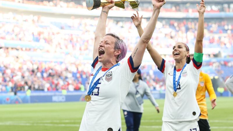 Megan Rapinoe of USA celebrates after her team won the 2019  Women’s World Cup, at Stade de Lyon, France. Photograph: Zhizhao Wu/Getty Images