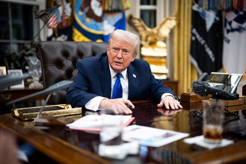 US president Donald Trump during an interview with The New York Times in the Oval Office of The White House in January 2026. Photograph: Doug Mills/The New York Times
                      