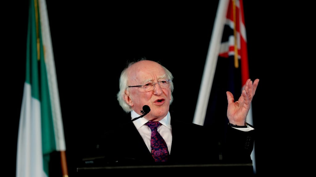 President Higgins speaking on the last day of his State visit to New Zealand. Photograph: Maxwells