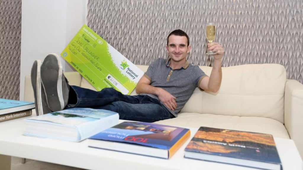 John Gallagher from Co Donegal in the National Lottery winners’ room celebrating a €41,096 EuroMillions win last November. Photograph: Mac Innes