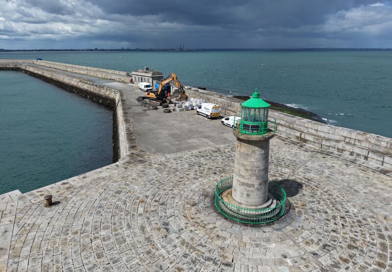 Dún Laoghaire Harbour under repair after winter storms.Photograph: Alan Betson
