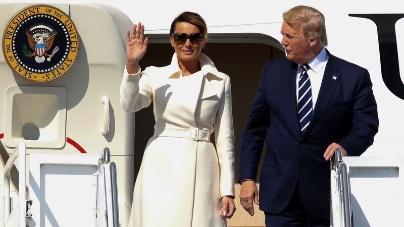 President Donald Trump and First Lady Melania Trump disembark Air Force One at Shannon Airport on Wednesday. Photograph:  Paul Faith/AFP/Getty Images