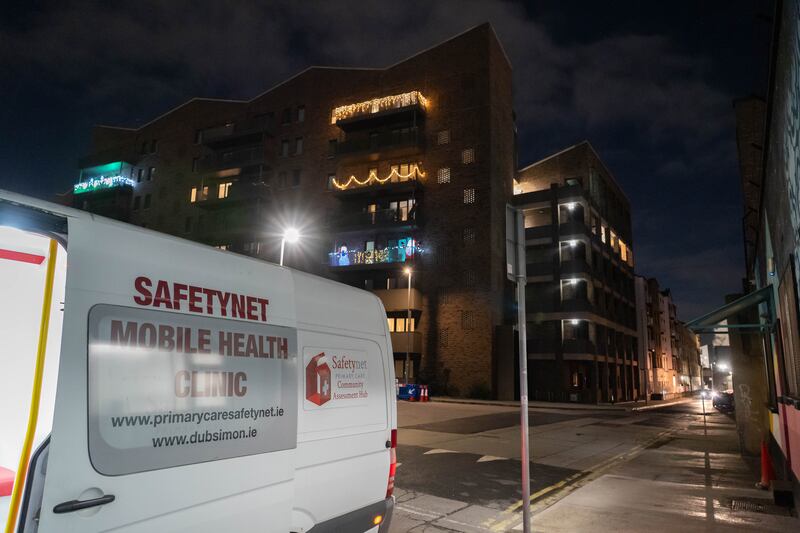The Safetynet mobile health clinic parked outside Mendicity on Island Street, Dublin. Photograph: Barry Cronin
