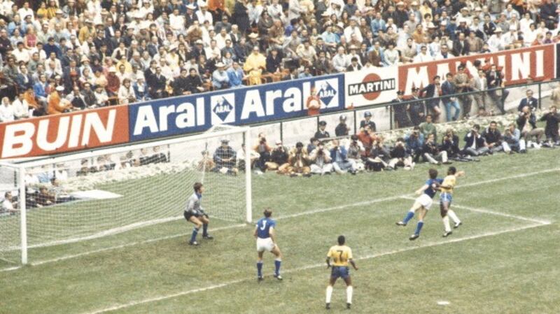 The Brazilian striker scoring the first goal of the 1970 World Cup final. Photograph: Getty Images