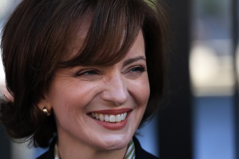 Presidential hopeful Maria Steen arriving at Leinster house on Monday. Photograph: Stephen Collins/Collins