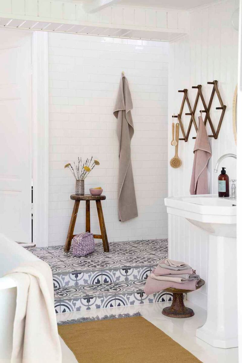 Bathroom hooks and stool, from Sostrene Grene
