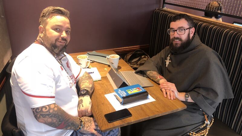 Brother Adam Lee and Anthony Rixon in reading. Photograph: Patrcik Freyne