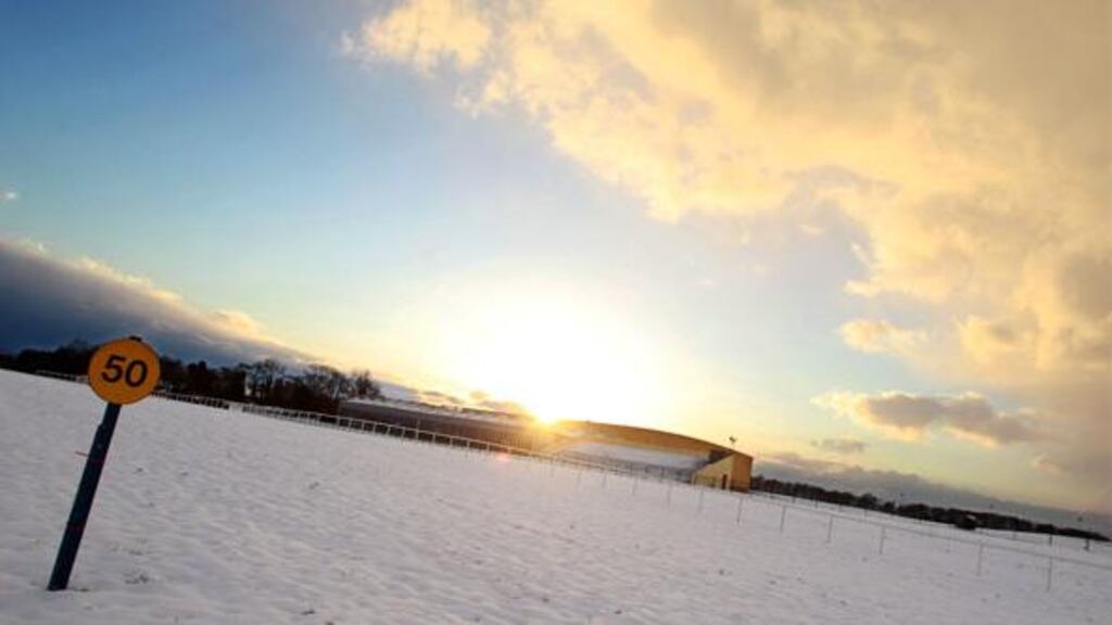 The icy conditions at Punchestown earlier this week. With no improvement in the weather, Sunday’s high-profile meeting at the course has been cancelled. Photograph: Donall Farmer/Inpho