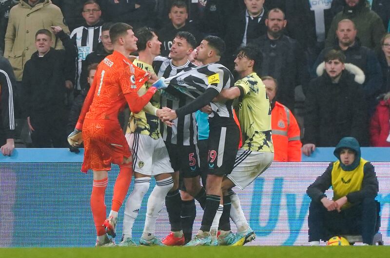Tempers flare between players during the goalless draw at St James' Park. Photograph: Owen Humphreys/PA