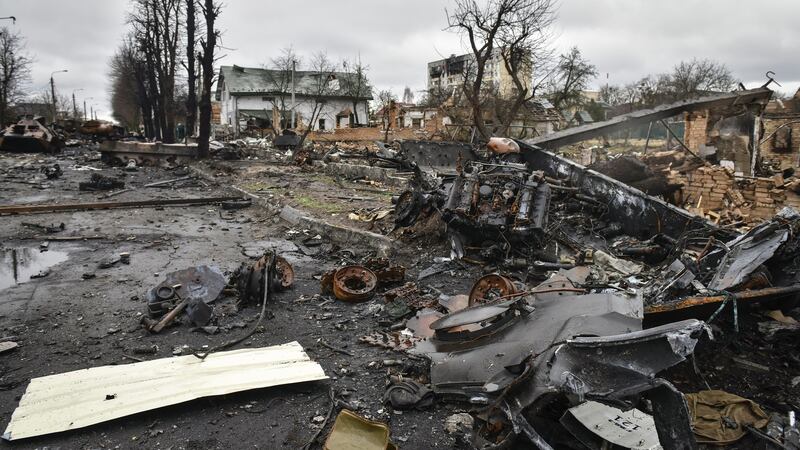 Destroyed Russian military machinery in an area recaptured by the Ukrainian army in Kyiv. Photograph: Oleg Petrasyuk/EPA