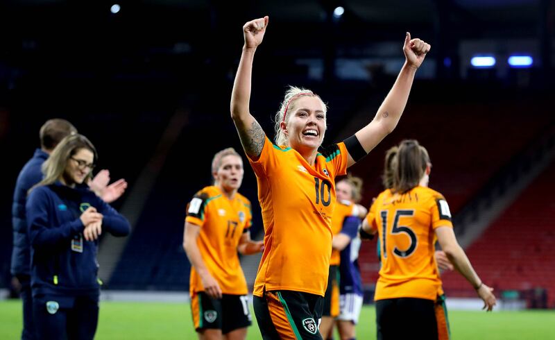 Ireland’s Denise O'Sullivan celebrates qualifying for the World Cup. Photograph: Ryan Byrne/Inpho